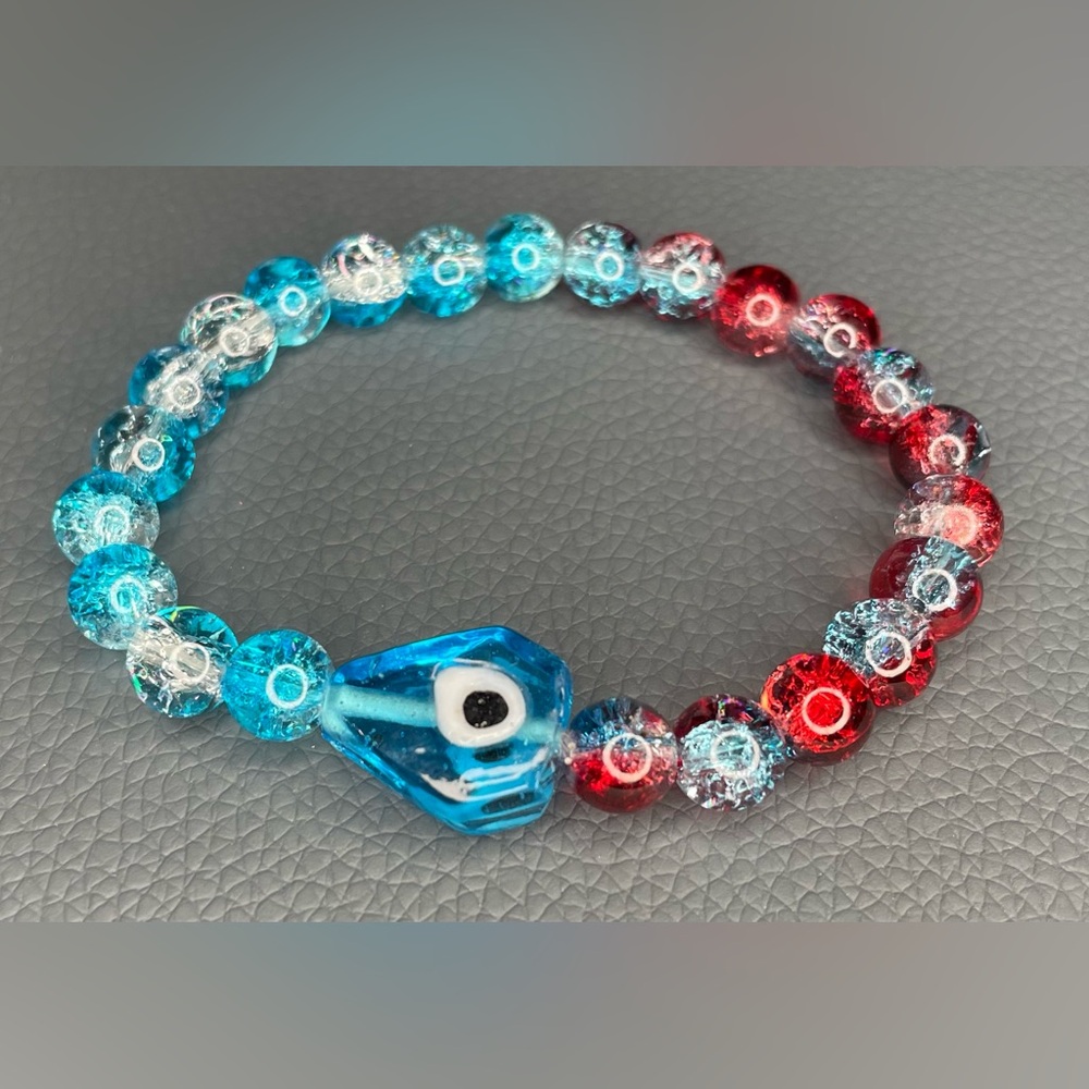 Glass Evil Eye Beaded Bracelet - Red and Blue